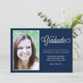 Moderne Chevrons Foto Abschluss {Blau} Ankündigung (Stehend Vorderseite)