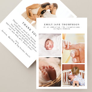 Moderne Chic 5-Foto-Baby-Shower-Dankeskarte Geburt Ankündigung