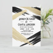 Moderne Chic Black Gold Brushhub-Verlobung Einladung (Stehend Vorderseite)