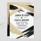 Moderne Chic Black Gold Brushhub-Verlobung Einladung (Vorne/Hinten)