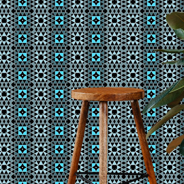 Moderne Chic Black Gray Türkise Geometric Tapete (Von Creator hochgeladen)