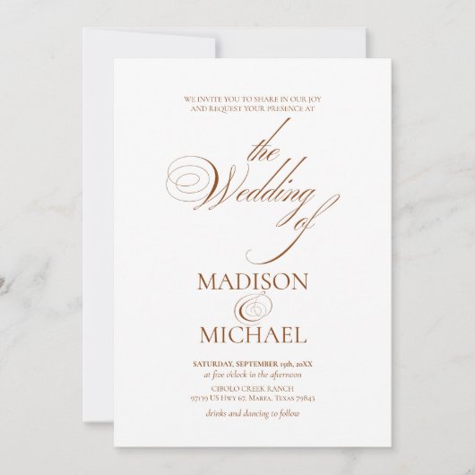 Moderne Chic Boho Brown-Hochzeit im Herbst Einladung (Vorderseite)