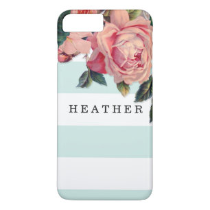 MODERNE Chic breite Streifen mit Rosen, Aquablau Case-Mate iPhone Hülle
