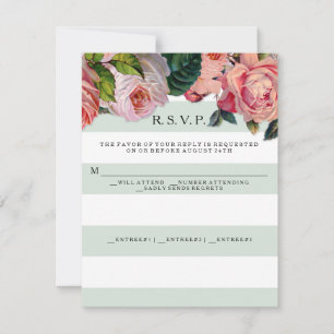MODERNE Chic breite Streifen mit Rosen, Minzgrün RSVP Karte