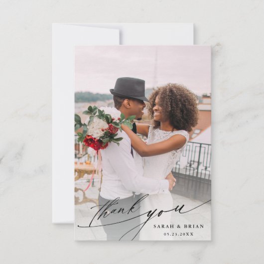 Moderne Chic Calligraphie 2 Foto Hochzeit Dankeskarte (Vorderseite)