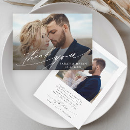 Moderne Chic Calligraphie 2 Foto Hochzeit Dankeskarte