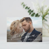 Moderne Chic Calligraphie 2 Foto Hochzeit Dankeskarte (Stehend Vorderseite)