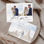 Moderne Chic Calligraphie 3 Foto Hochzeit Dankeskarte<br><div class="desc">Einfaches und modernes Hochzeitskartentext mit einem optionalen verblassten Foto und individuellem Foto auf der Rückseite. Sie können diese Karte für Hochzeiten,  Brautparty,  Verlobungen,  Jubiläen oder besondere Veranstaltungen verwenden. Klicken Sie auf die SCHALTFLÄCHE BLAUE DESIGN TOOL,  um eine erweiterte Anpassung dieses Designs zu erhalten.</div>