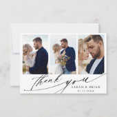 Moderne Chic Calligraphie 4 Foto Hochzeit Dankeskarte (Vorderseite)
