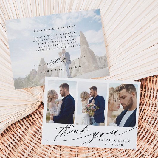 Moderne Chic Calligraphie 4 Foto Hochzeit Dankeskarte