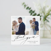 Moderne Chic Calligraphy 3 Foto Wedding Square Dankeskarte (Stehend Vorderseite)