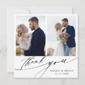 Moderne Chic Calligraphy 3 Foto Wedding Square Dankeskarte (Vorderseite)