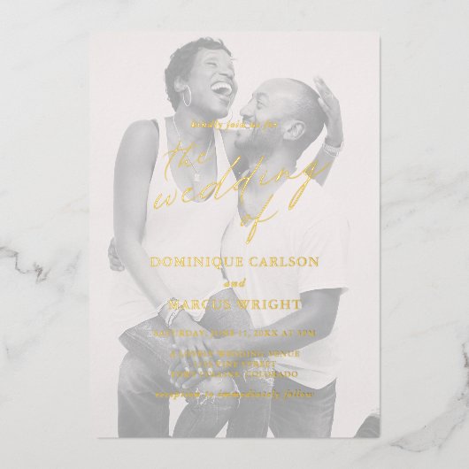 Moderne Chic Calligraphy Einfaches Foto Wedding Go Folieneinladung (Vorderseite)