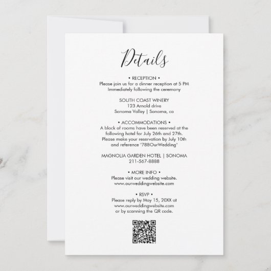 Moderne Chic Calligraphy QR Code Wedding Einladung (Rückseite)