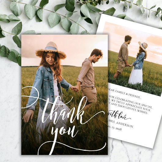 Moderne Chic Calligraphy Script 2 Foto Wedding Dankeskarte