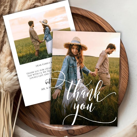 Moderne Chic Calligraphy Script 2 Foto Wedding Dankeskarte