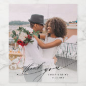 Moderne Chic Calligraphy Wedding Danke Foto Wi Weinetikett (Einzelnes Label)