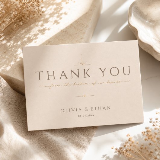 Moderne Chic Champagner-Beige-Editorial-Hochzeit Dankeskarte