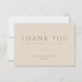 Moderne Chic Champagner-Beige-Editorial-Hochzeit Dankeskarte (Vorderseite)