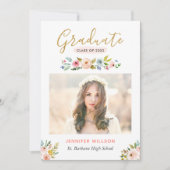Moderne Chic Floral Gold Graduate Graduate Party Einladung (Vorderseite)
