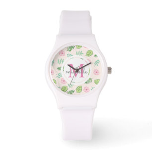 Moderne Chic Floral Monogram Armbanduhr