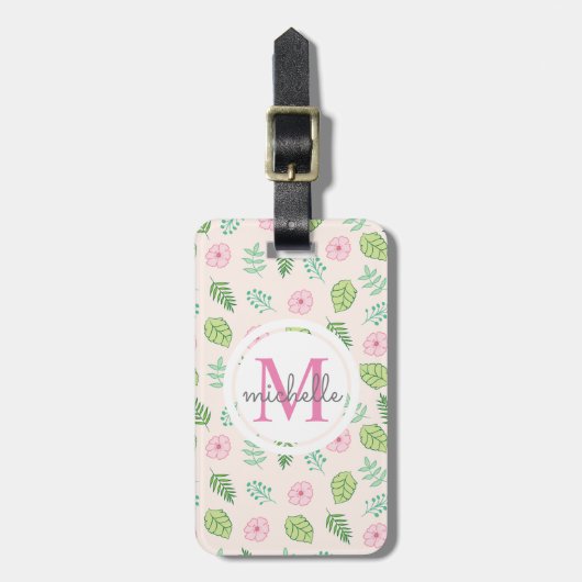 Moderne Chic Floral Monogram Gepäckanhänger (Vorderseite vertikal)