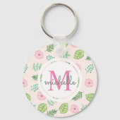 Moderne Chic Floral Monogram Schlüsselanhänger (Vorderseite)