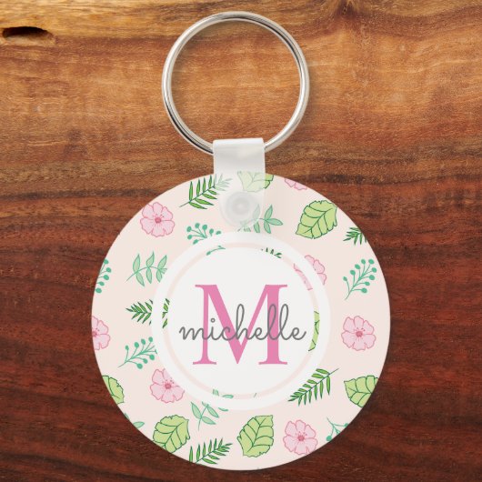 Moderne Chic Floral Monogram Schlüsselanhänger (Vorderseite)