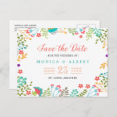 Moderne Chic-Floral Save the Date Ankündigungspostkarte (Vorne/Hinten)