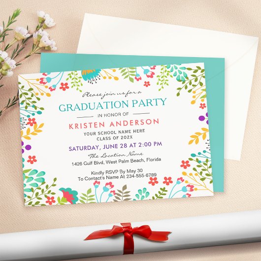 Moderne Chic Fresh Floral Graduation Party Einladung