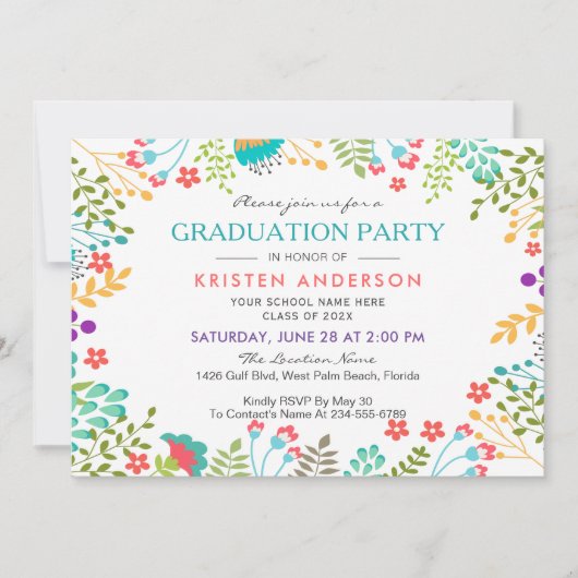 Moderne Chic Fresh Floral Graduation Party Einladung (Vorderseite)