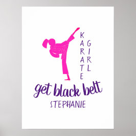 Moderne Chic Girly Pink Karate Silhouette mit Name Poster