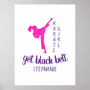 Moderne Chic Girly Pink Karate Silhouette mit Name Poster