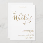Moderne Chic Gold Calligraphy Script Heart Wedding Einladung (Vorne/Hinten)