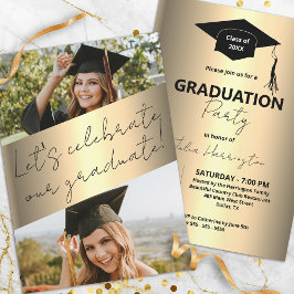 Moderne Chic Gold Metallic Foto Graduation Party Einladung