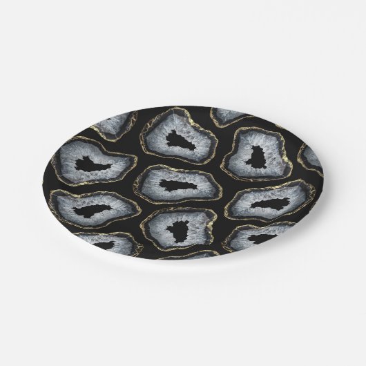 Moderne Chic Gold Schwarz-weiß Agate Geode Stones Pappteller (Schrägansicht)
