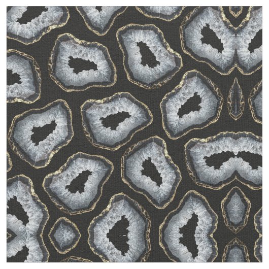 Moderne Chic Gold Schwarz-weiß Agate Geode Stones Stoff (Nahaufnahme)