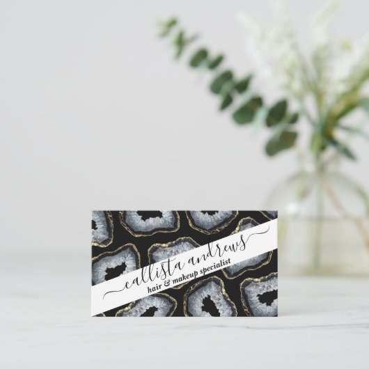 Moderne Chic Gold Schwarz-weiß Agate Geode Stones Visitenkarte (Stehend Vorderseite)