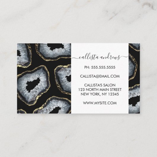 Moderne Chic Gold Schwarz-weiß Agate Geode Stones Visitenkarte (Rückseite)