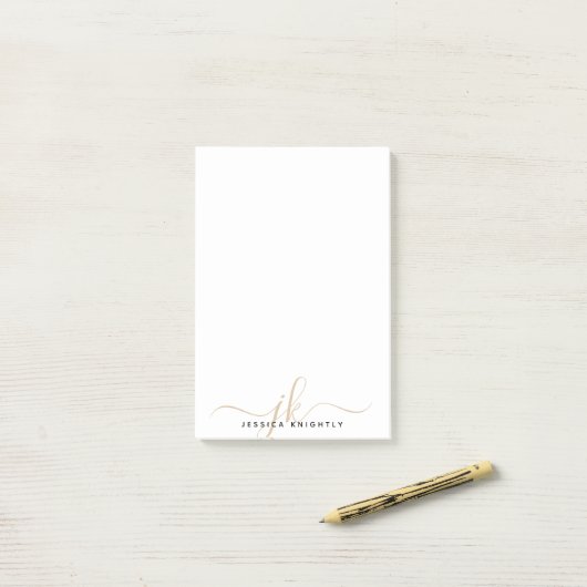 Moderne Chic Gold Script Monogram Initials Minimal Post-it Klebezettel (Auf Schreibtisch)