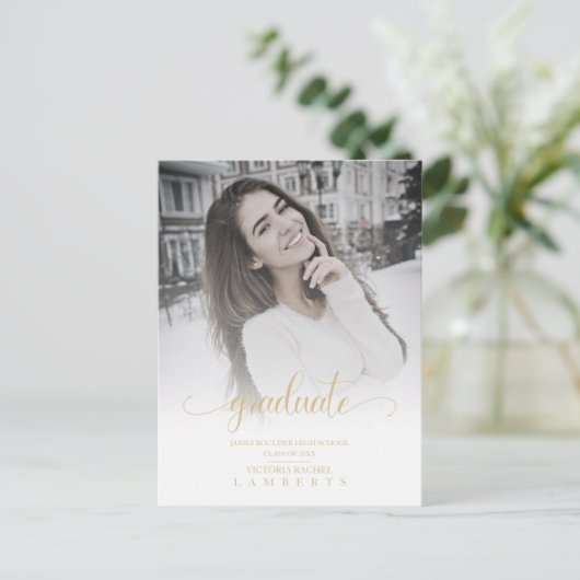 Moderne Chic Gold Typografy Script Graduate School Postkarte (Stehend Vorderseite)