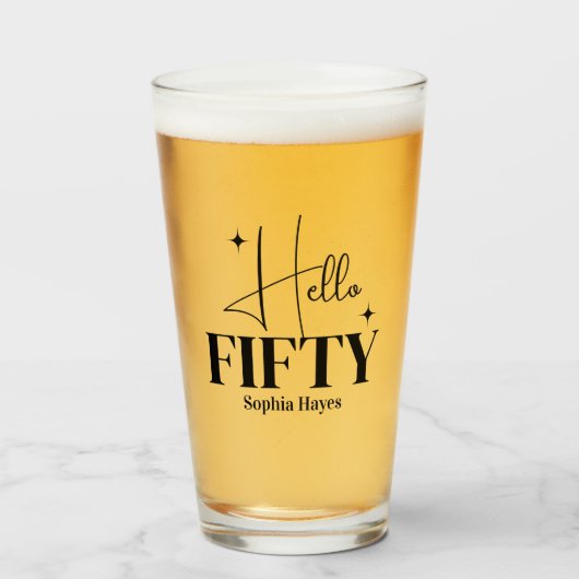 Moderne Chic Hallo Fünfzig 50. Geburtstag individu Glas (Vorne (Gefüllt))