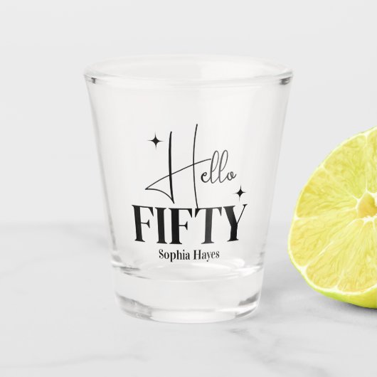 Moderne Chic Hallo Fünfzig 50. Geburtstag individu Schnapsglas (Vorderseite)