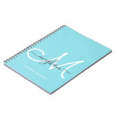 Moderne Chic Hellblau Weiße Schrift Monogrammiert Notizblock (Linke Seite)
