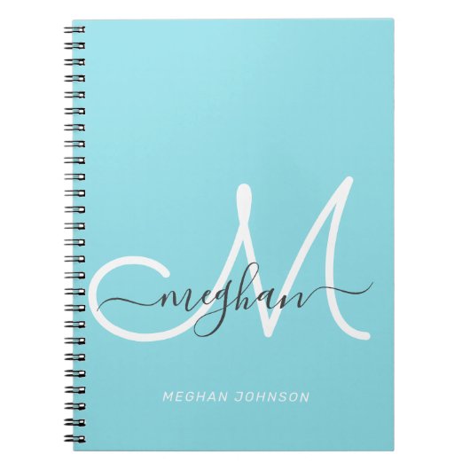Moderne Chic Hellblau Weiße Schrift Monogrammiert Notizblock (Vorderseite)