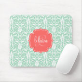 Moderne Chic-Koralle u. tadelloser grüner Damast Mousepad (Mit Mouse)