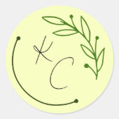 Moderne Chic Leaf Monogram Hochzeit Runder Aufkleber (Vorderseite)