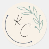 Moderne Chic Leaf Monogram Hochzeit Runder Aufkleber (Vorderseite)