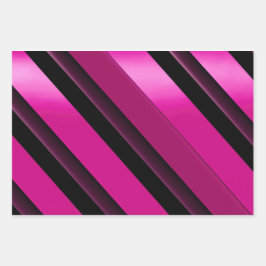 Moderne Chic Magenta, Schwarz und Weiß gestreift Geschenkpapier Set