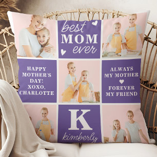 Moderne Chic MOM Personalisierte Fotocollage Lila Kissen